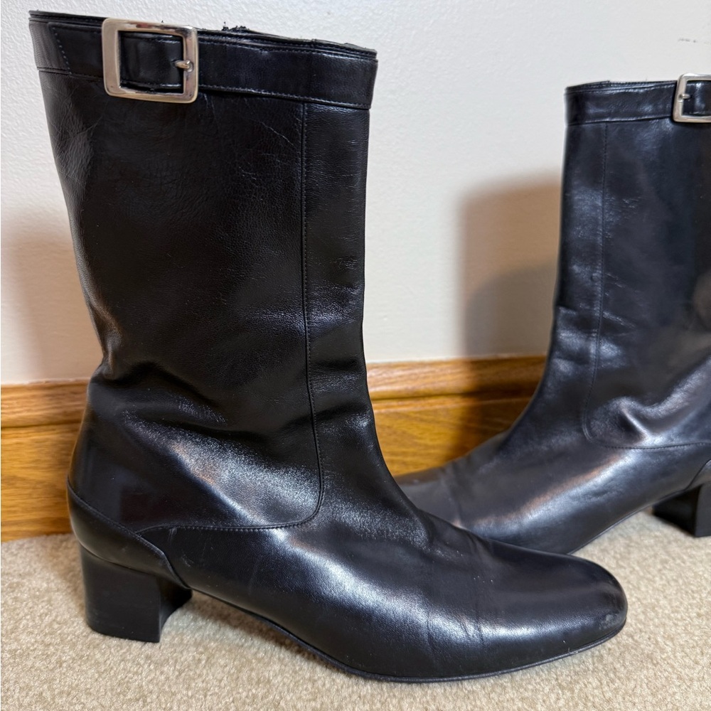 Cole Haan leather zip up boots mid calf buckle zipper size 8.5 made in Italy - Picture 2 of 12